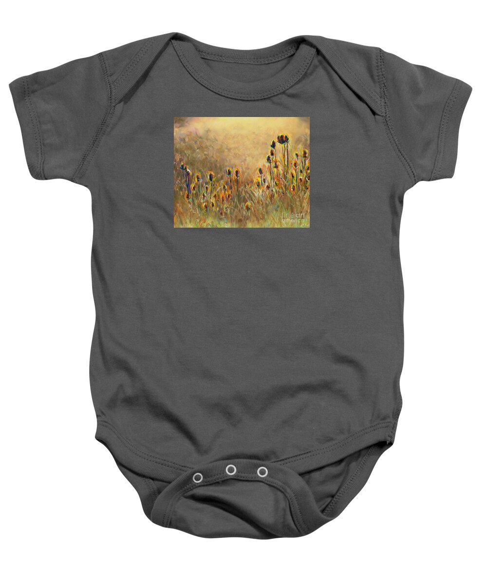 Thistle Baby Onesie featuring the painting Backlit Thistle by Frances Marino