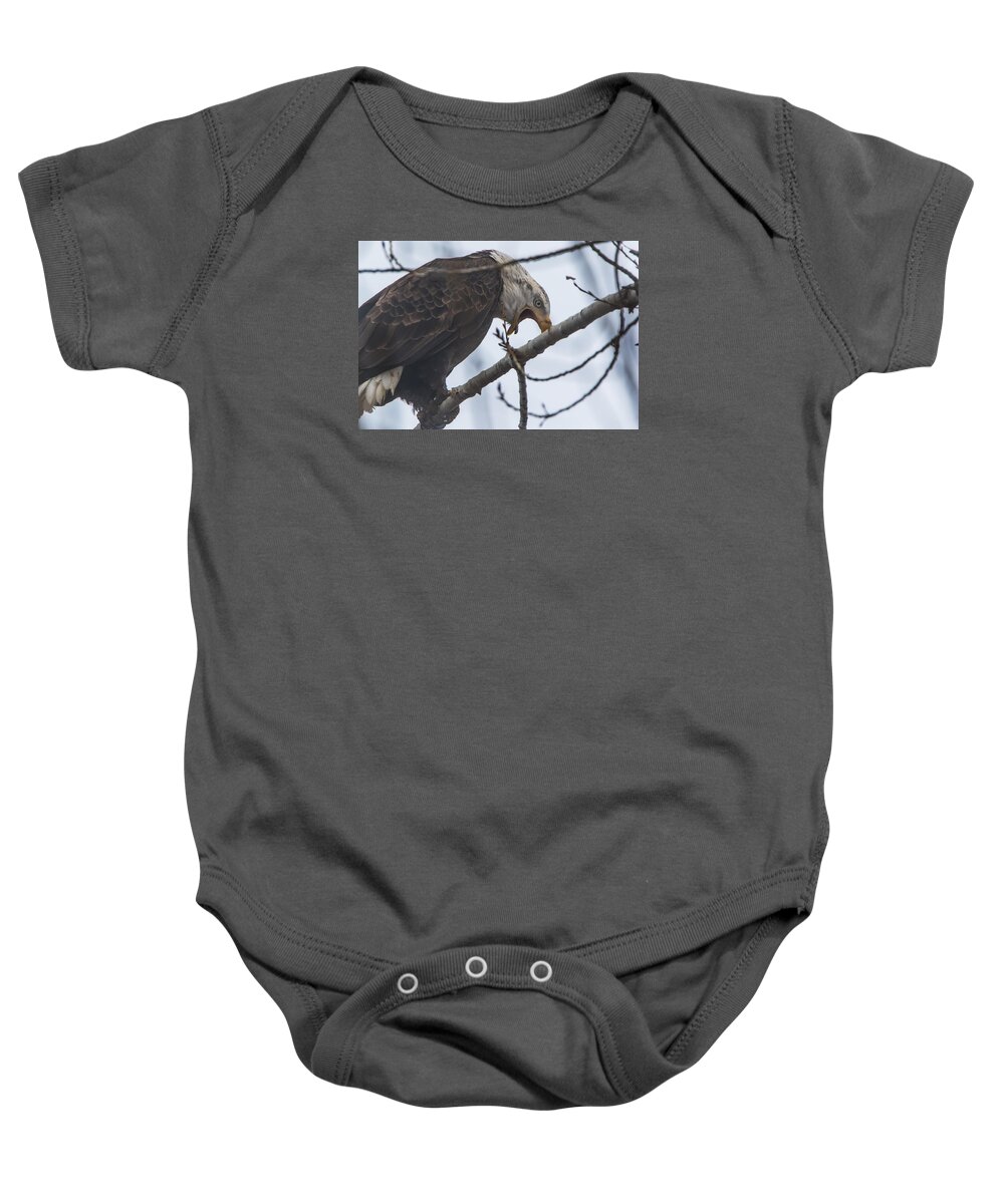 California Baby Onesie featuring the photograph Bald Eagle Upset by Marc Crumpler