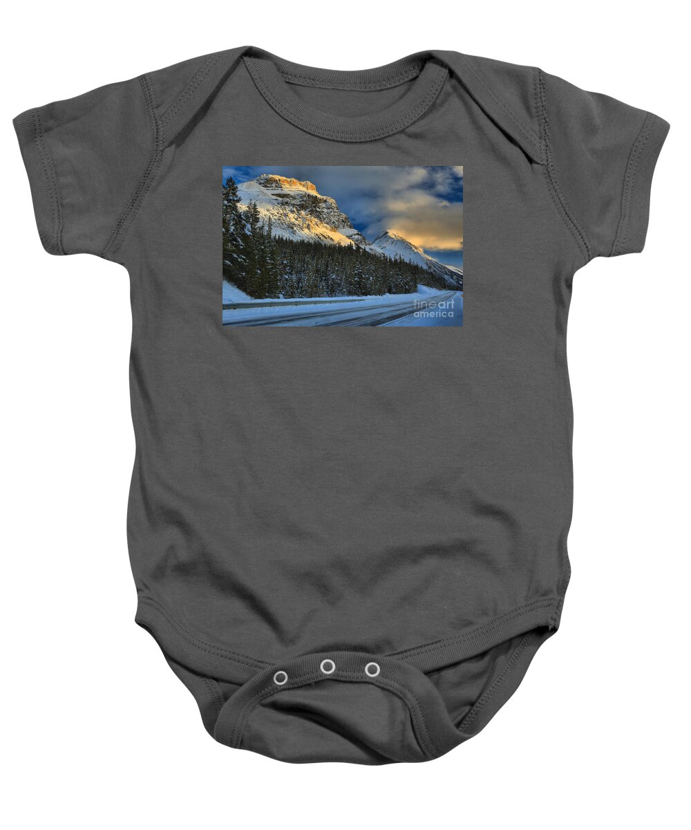 Banff Baby Onesie featuring the photograph Banff Evening Glow by Adam Jewell