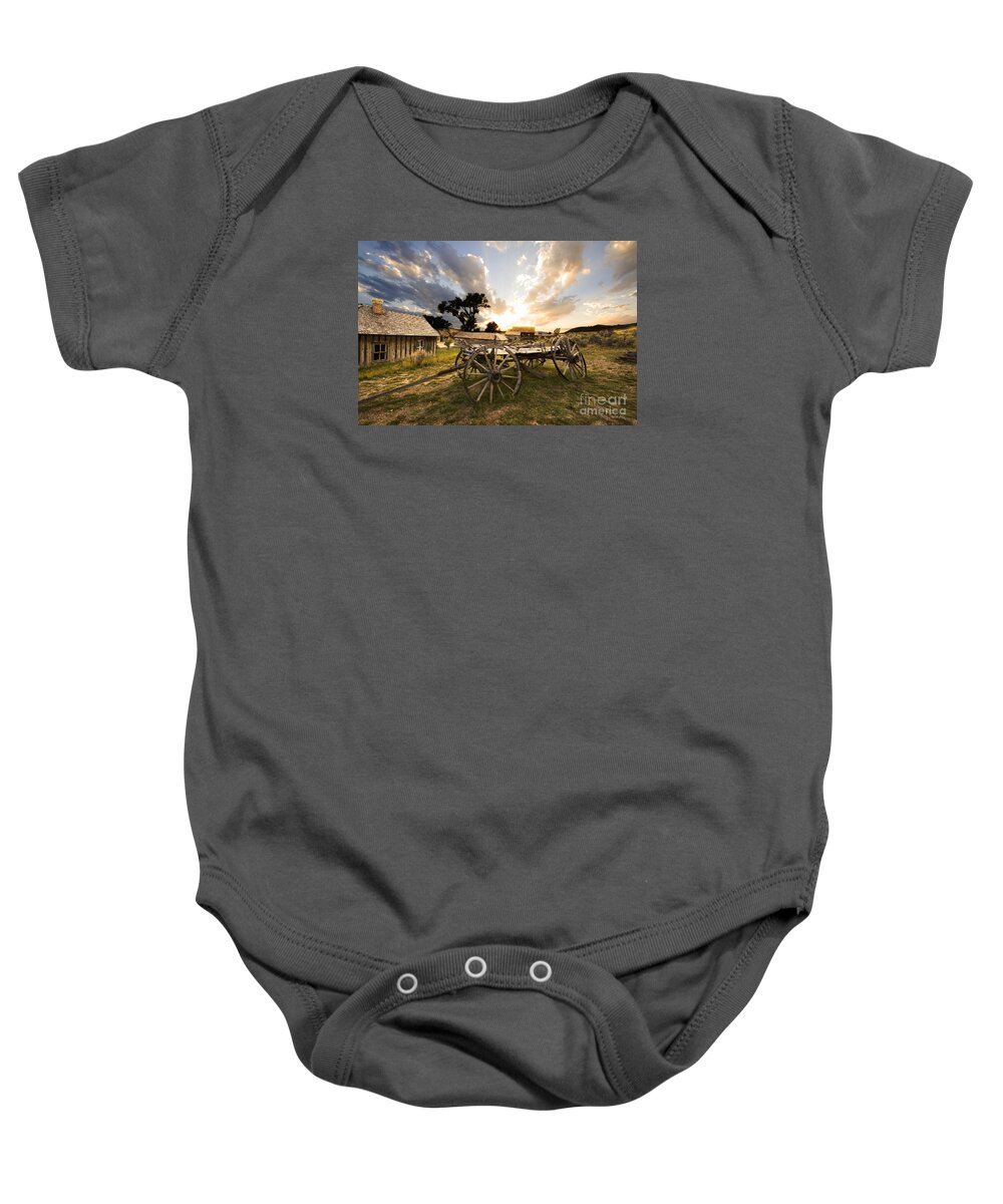Wagon Baby Onesie featuring the photograph Bannack Montana Ghost Town by Bob Christopher