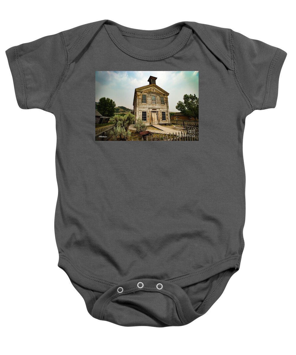 Bannack Baby Onesie featuring the photograph Bannack Montana Masonic Lodge and School House Two by Veronica Batterson