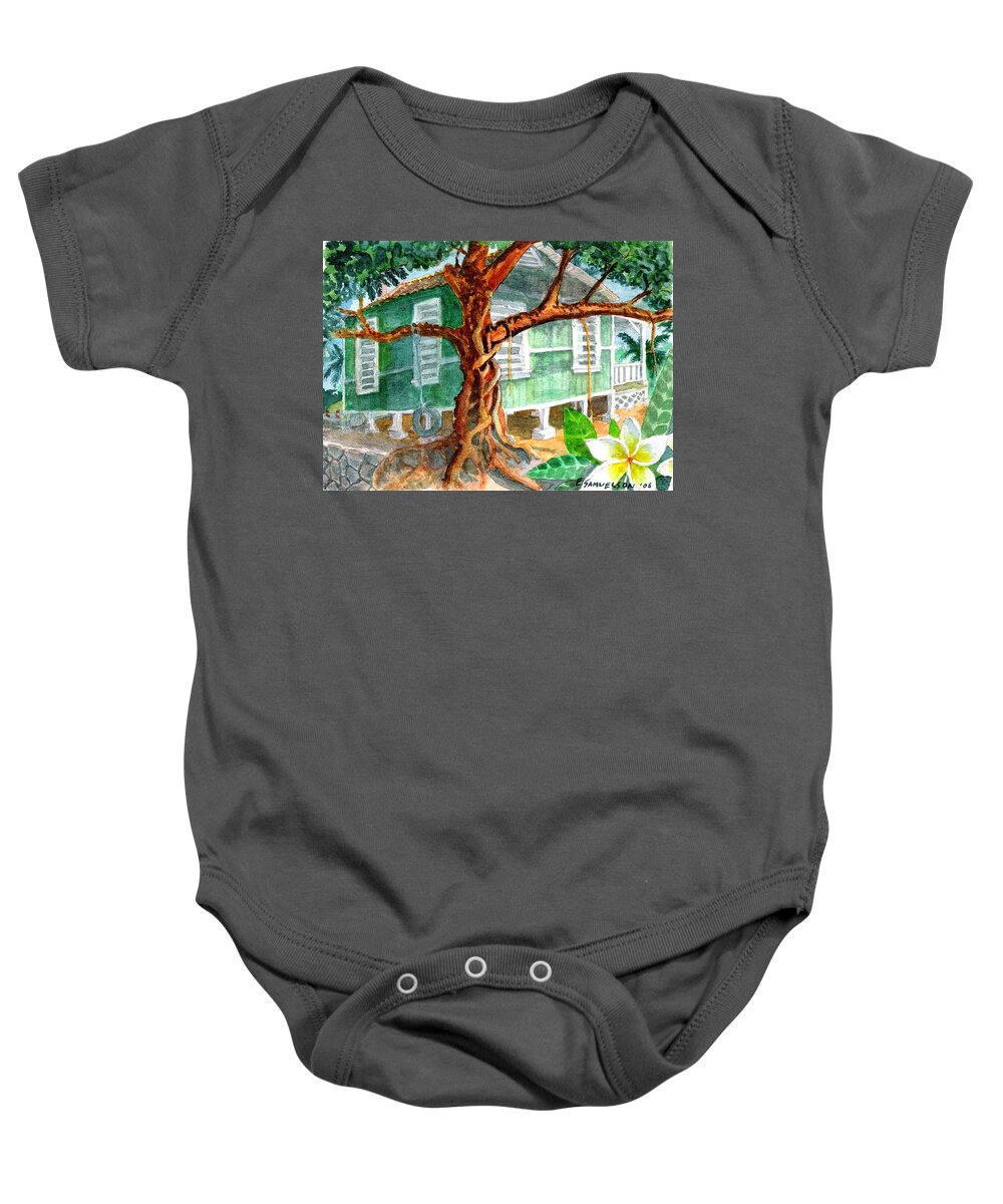 Banyan Tree Baby Onesie featuring the painting Banyan in the Backyard by Eric Samuelson