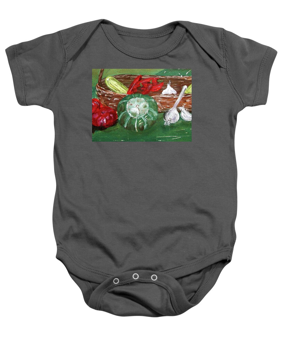 Basket Baby Onesie featuring the painting Basket of Goods study by Anna Ruzsan