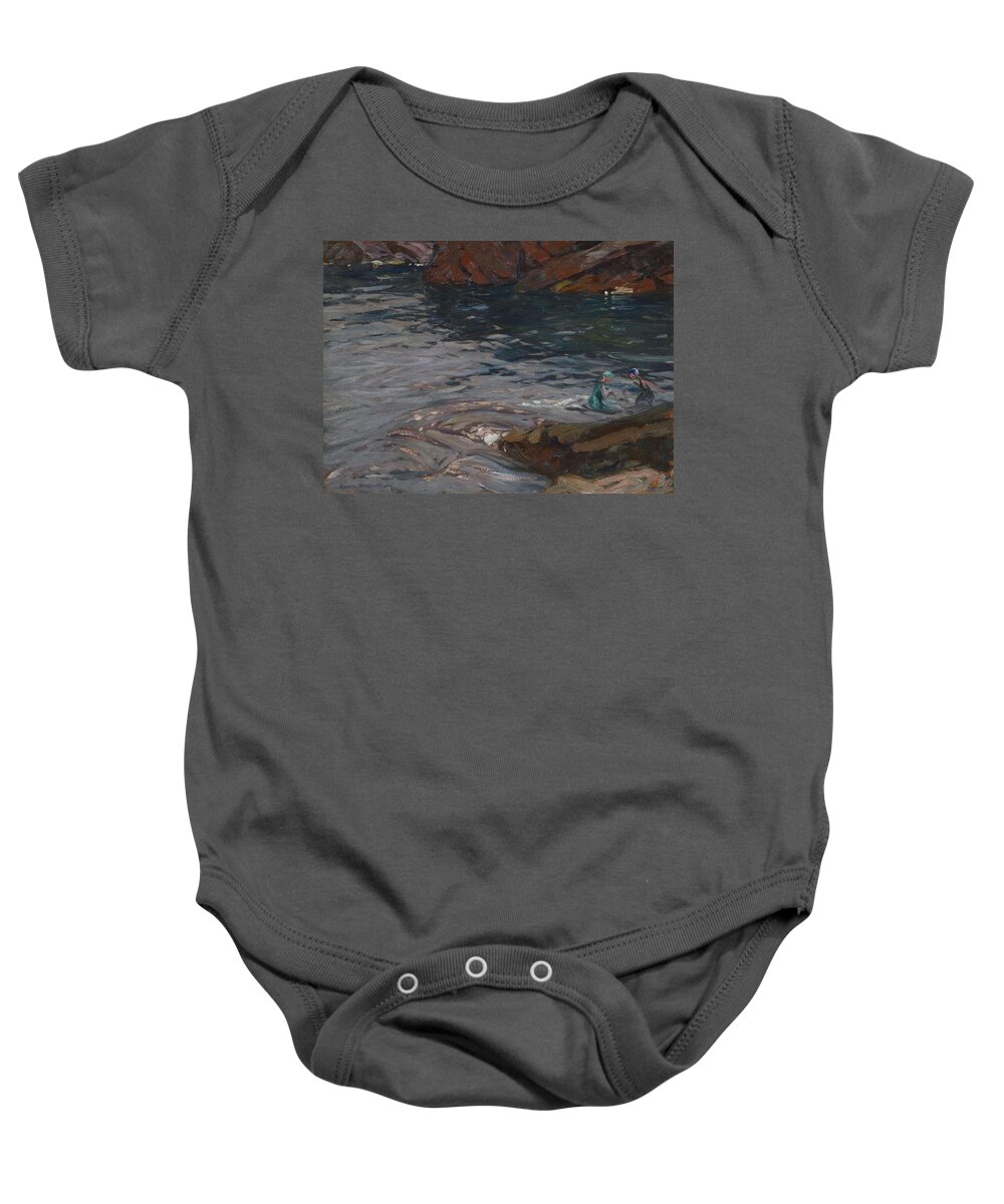 Bathing Pool Baby Onesie featuring the painting Bathing Pool by MotionAge Designs