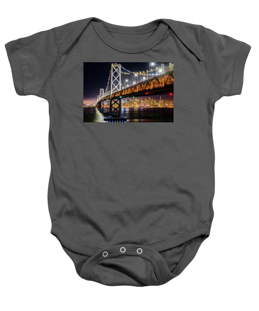 Bay Area Baby Onesie featuring the photograph Bay Bridge and San Francisco By Night 10 by Jason Chu