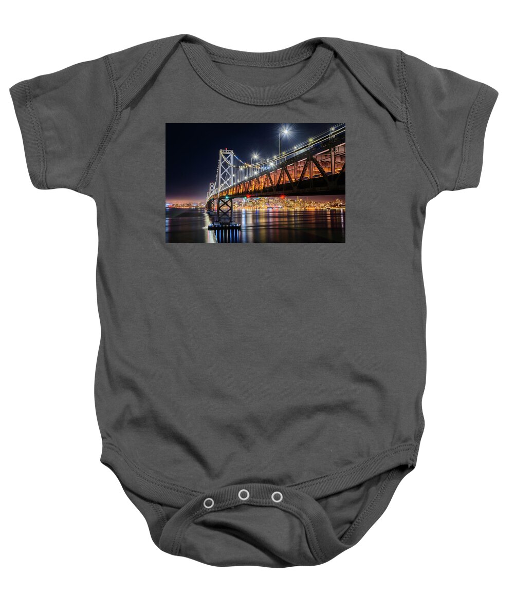 Bay Area Baby Onesie featuring the photograph Bay Bridge and San Francisco By Night 17 by Jason Chu
