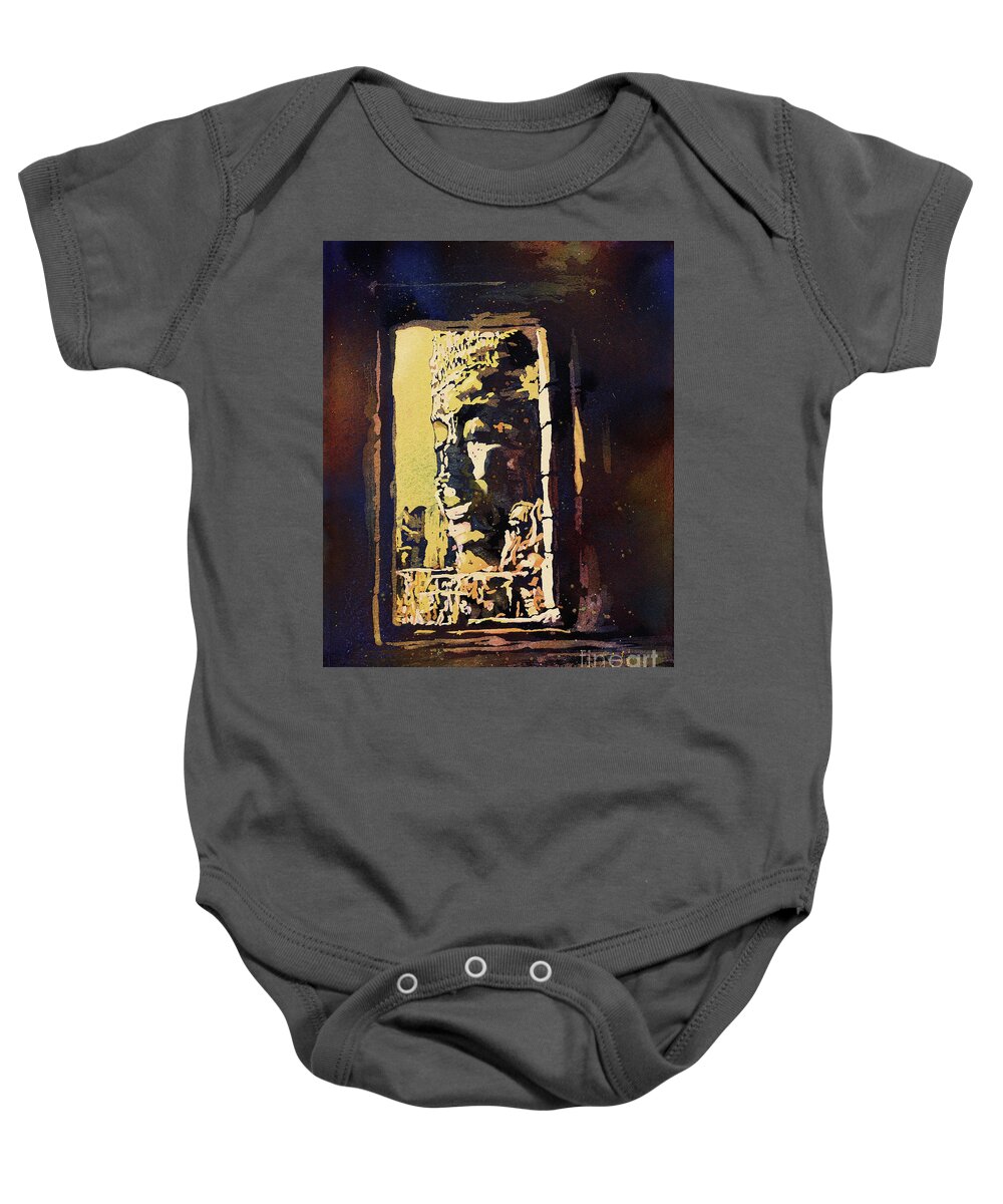 Architecture Cambodia Baby Onesie featuring the painting Bayon III- Cambodian Ruins, Angkor Wat by Ryan Fox