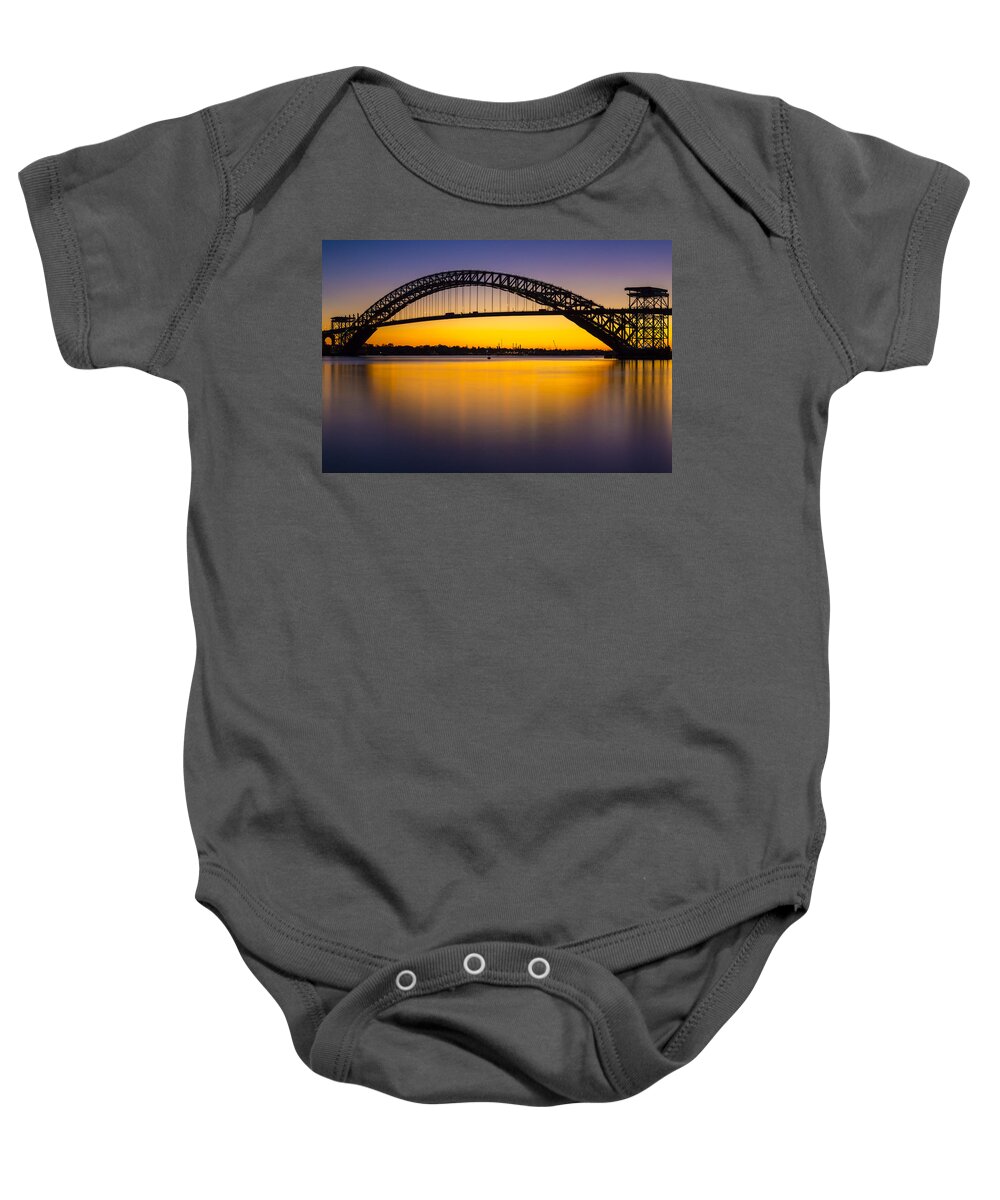 Bayonne Baby Onesie featuring the photograph Bayonne Bridge Sundown by Susan Candelario