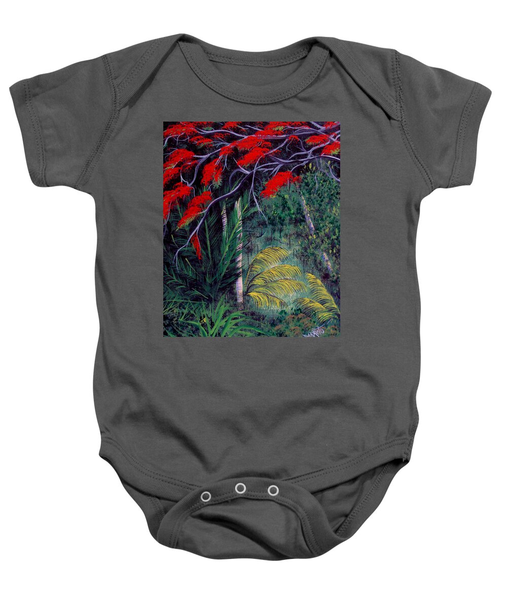 Royal Ponciana Baby Onesie featuring the painting Beauty around us 2 by Gloria E Barreto-Rodriguez