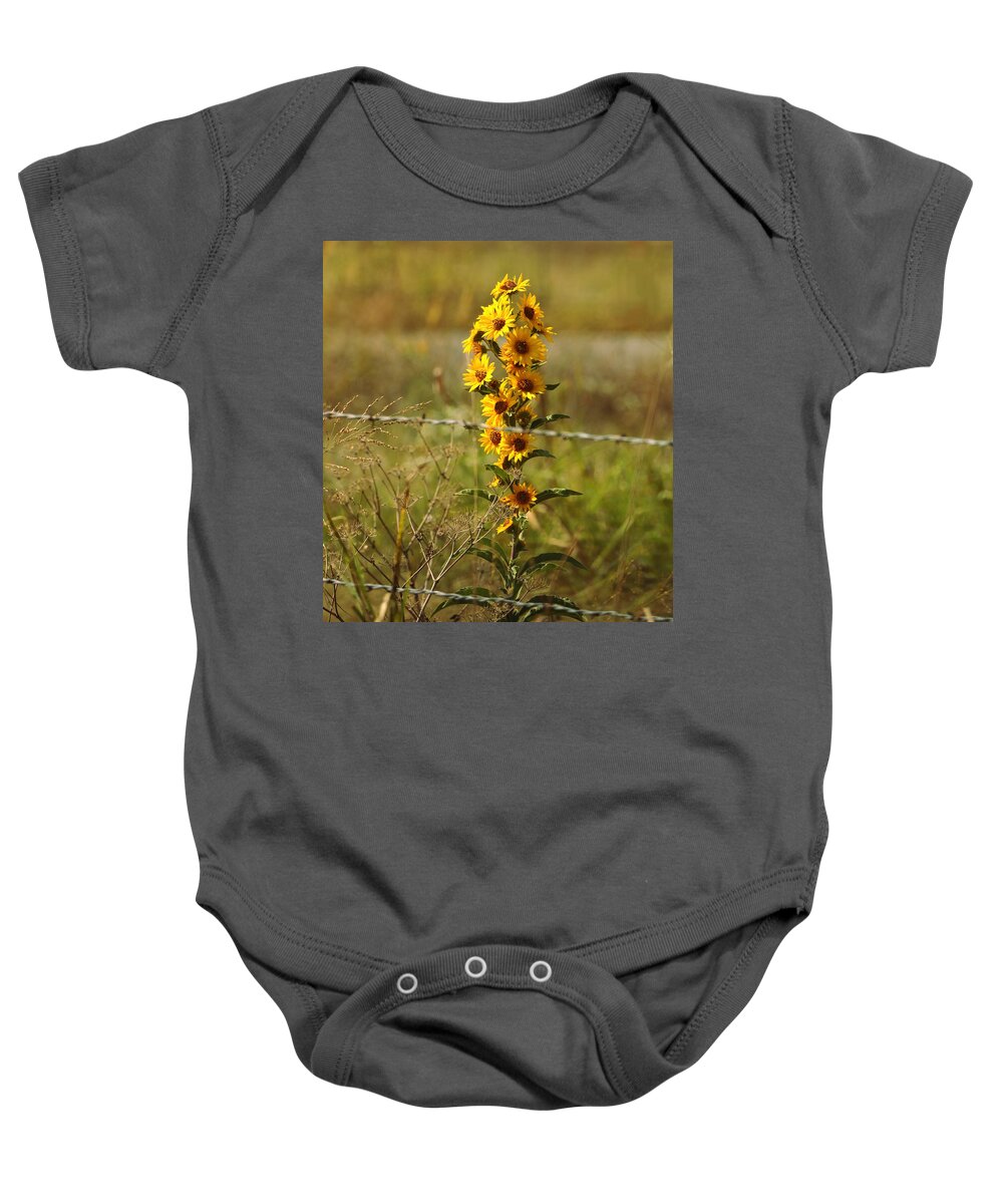 Nature Baby Onesie featuring the photograph Beauty Behind Barbed Wire by Sheila Brown