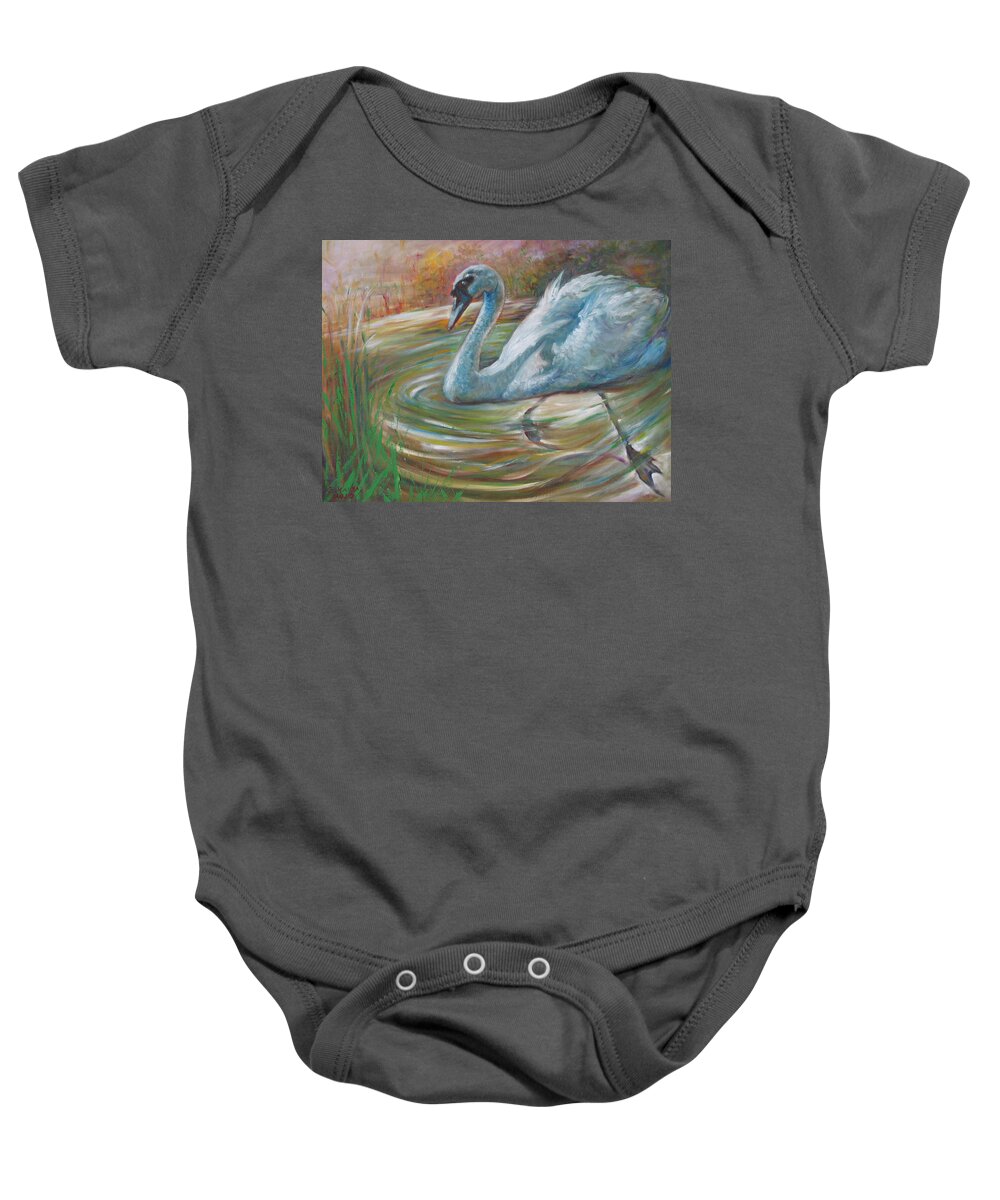 Swan Baby Onesie featuring the painting Beauty in The Battle by Sukalya Chearanantana