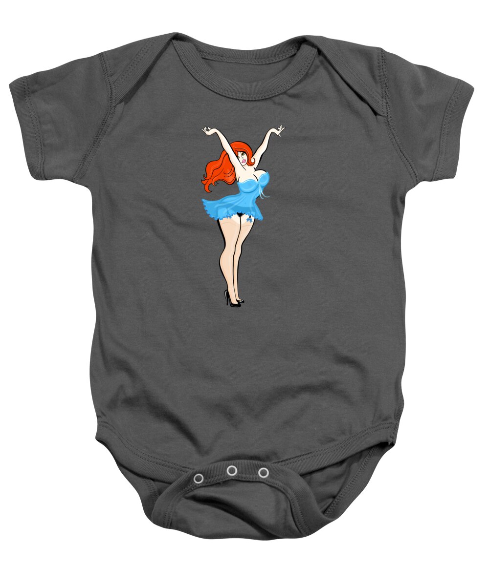 Redhead Baby Onesie featuring the painting Bedtime For A Curvy Redhead by Little Bunny Sunshine