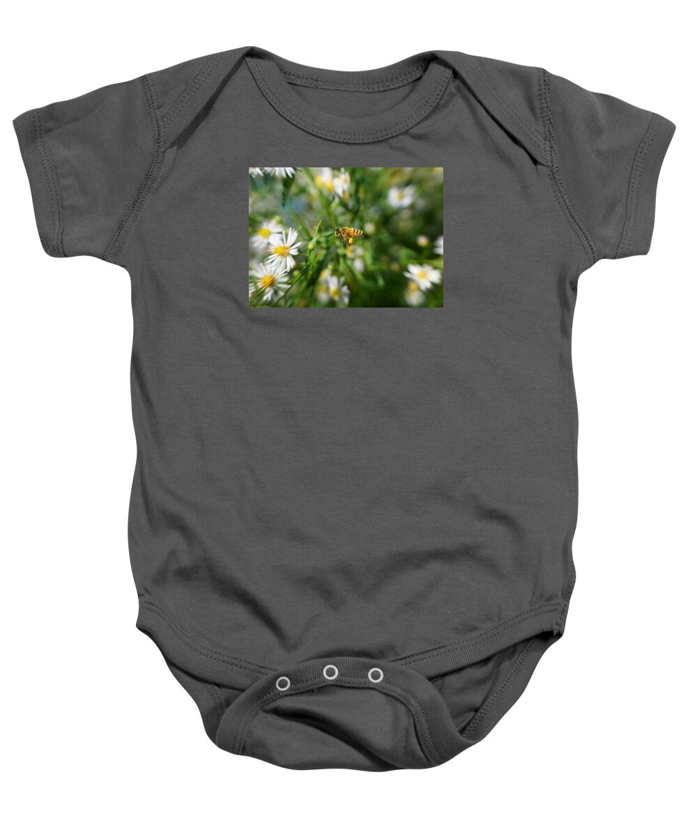 Bee In The Flight Baby Onesie featuring the photograph Bee in the flight by Lilia S