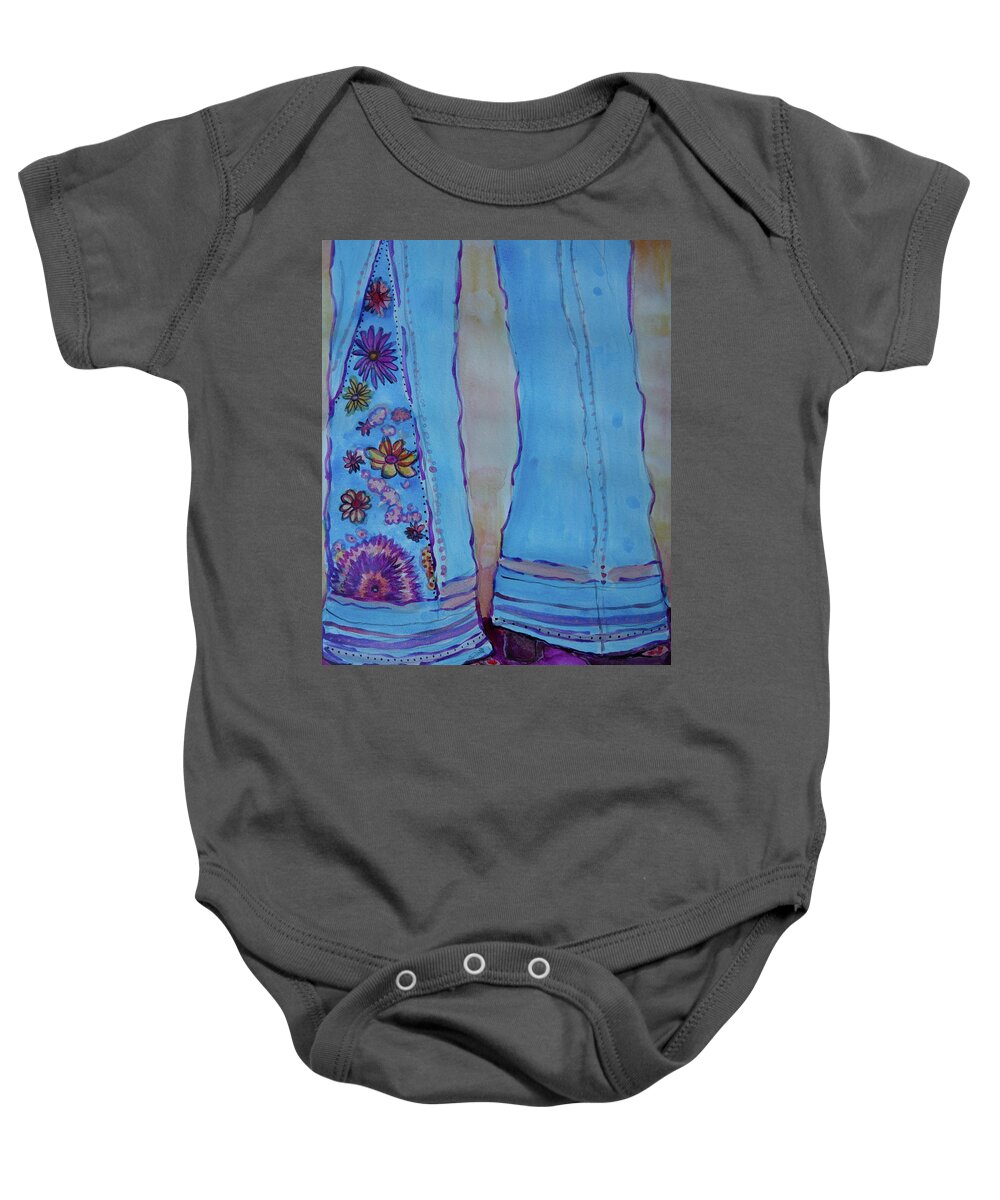 Embroidered Bell Bottoms Baby Onesie featuring the painting Bell Bottoms by Jacqueline Athmann