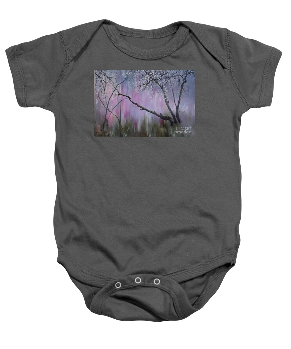 Ibiza Baby Onesie featuring the painting Below the Blooming Blossom Triptych by Lizzy Forrester