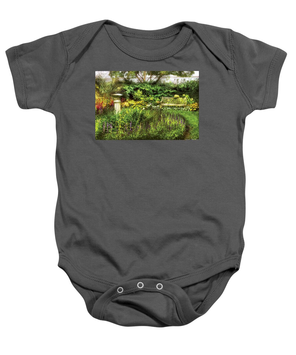 Bench Baby Onesie featuring the photograph Bench - Garden Pleasure by Mike Savad