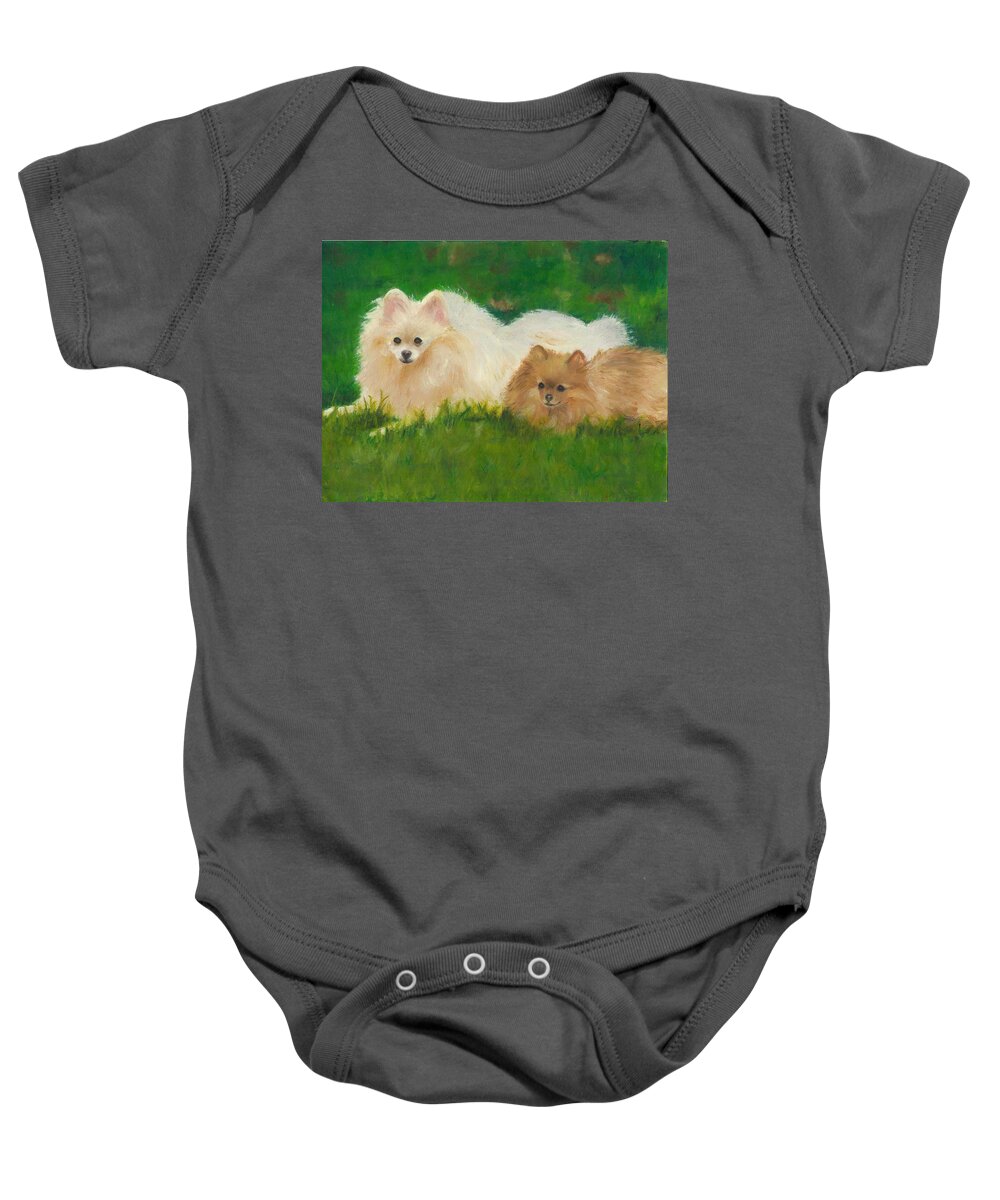 Dogs Baby Onesie featuring the painting Best Friends by Paula Emery