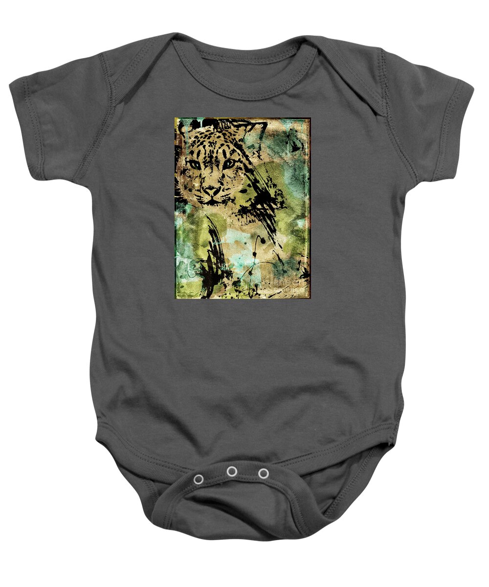 Cat Baby Onesie featuring the painting Big Cat by Mindy Sommers