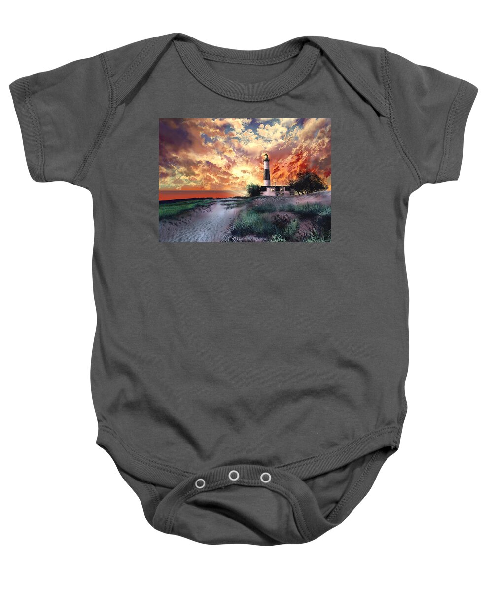 Lighthouse Baby Onesie featuring the painting Big Sable Lighthouse by Bekim M