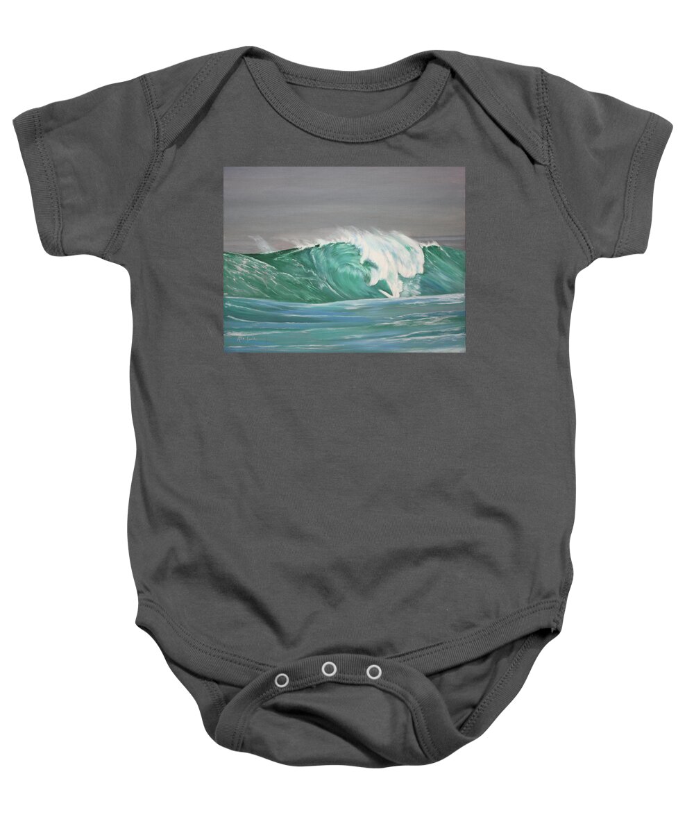 Surf Baby Onesie featuring the painting Big wave by Mike Jenkins