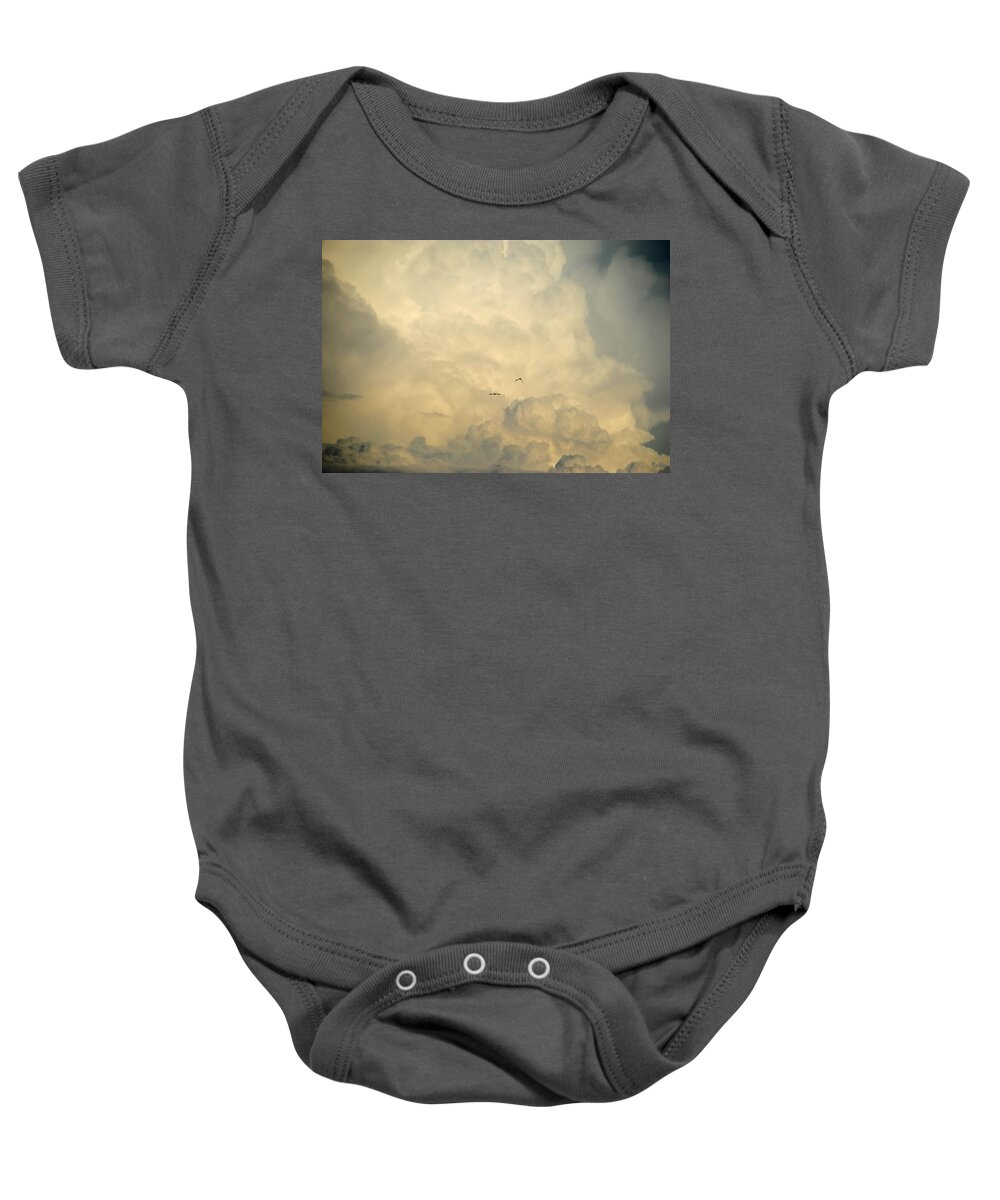 Clouds Baby Onesie featuring the photograph Birds in the Clouds by Vallee Johnson