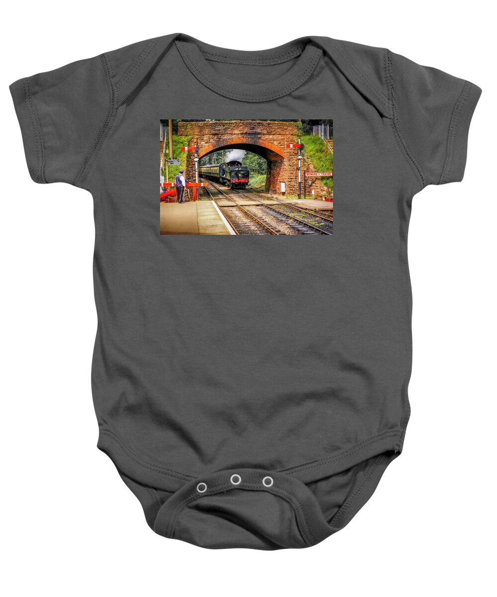 Black Baby Onesie featuring the photograph Bishops Lydeard Station, UK by Chris Smith