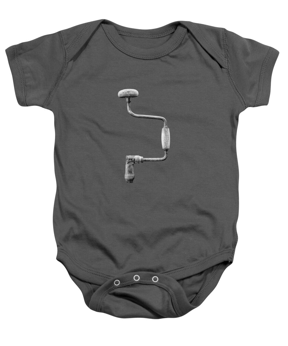 Antique Baby Onesie featuring the photograph Bit Brace R BW by YoPedro