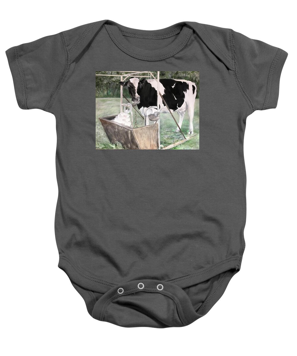Feminist Baby Onesie featuring the painting Bitter Milk by Leah Tomaino