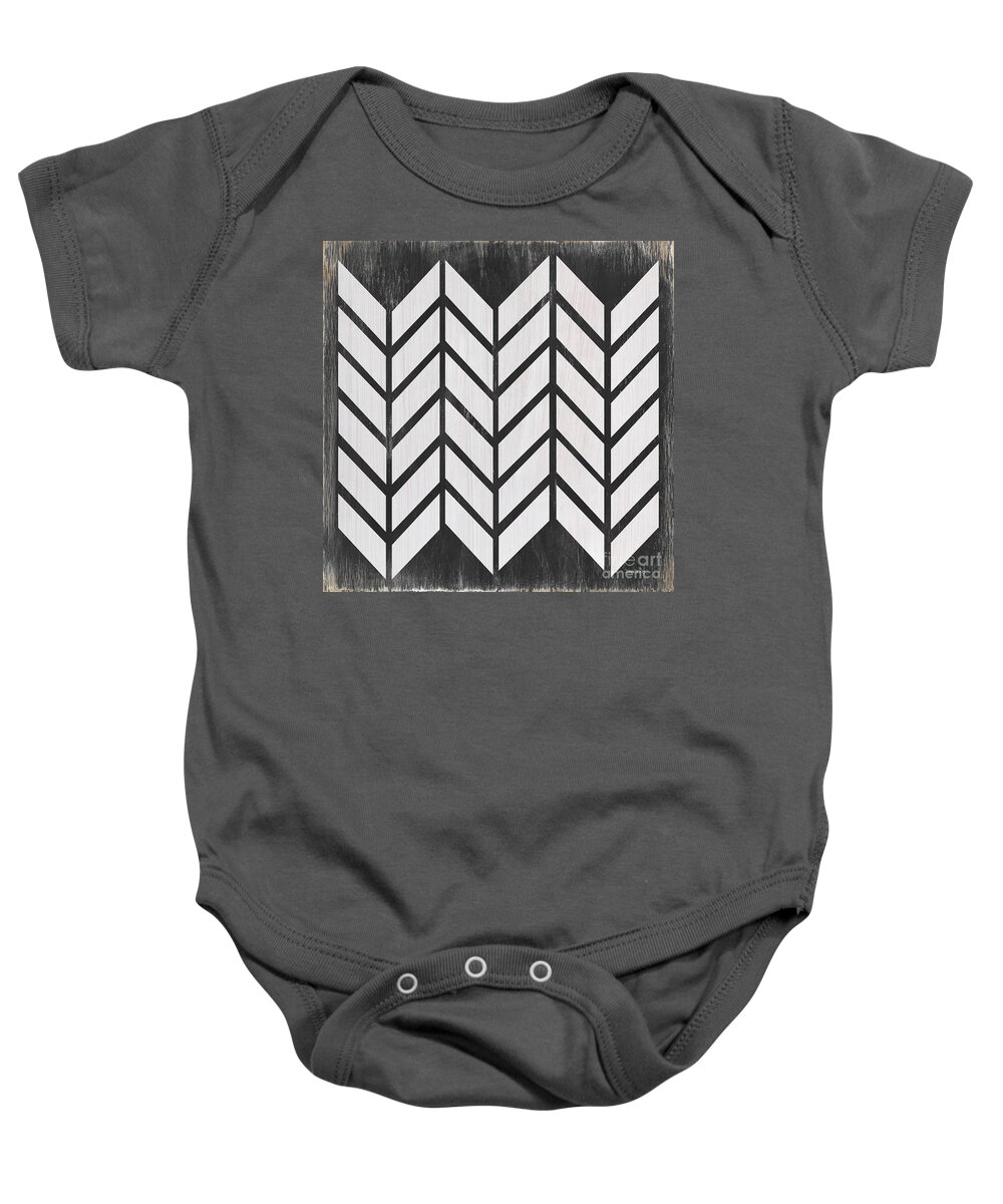 Quilt Baby Onesie featuring the painting Black and White Quilt by Debbie DeWitt