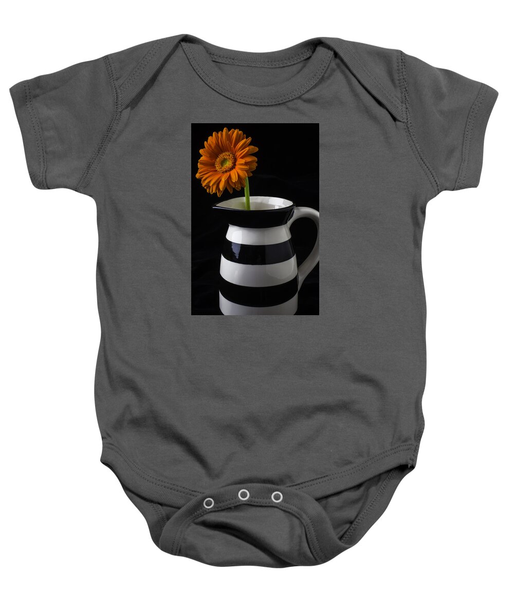 Black And White Baby Onesie featuring the photograph Black And White Vase With Daisy by Garry Gay