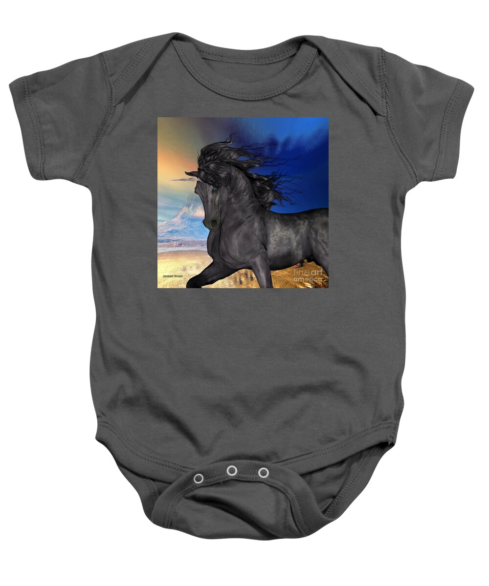 Unicorn Baby Onesie featuring the painting Black Buck Unicorn by Corey Ford
