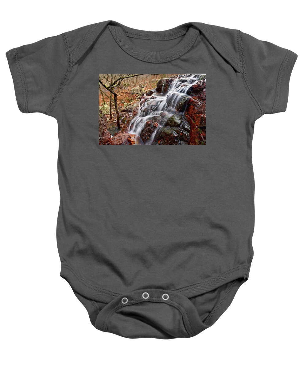 Waterfall Baby Onesie featuring the photograph Black Mountain Cascades by Robert Charity