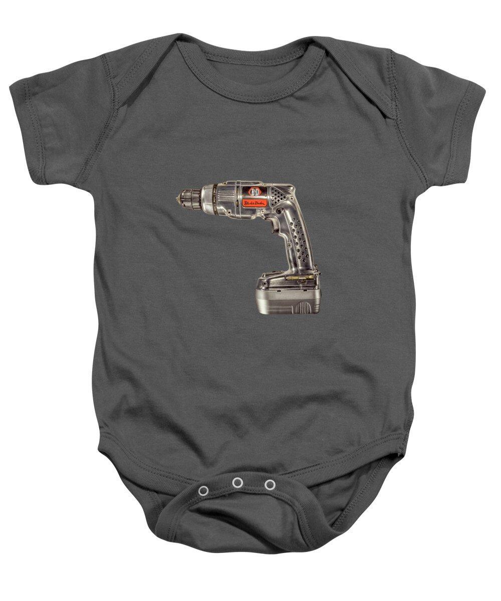 Antique Baby Onesie featuring the photograph Black n Decker Retro Drill on Black by YoPedro