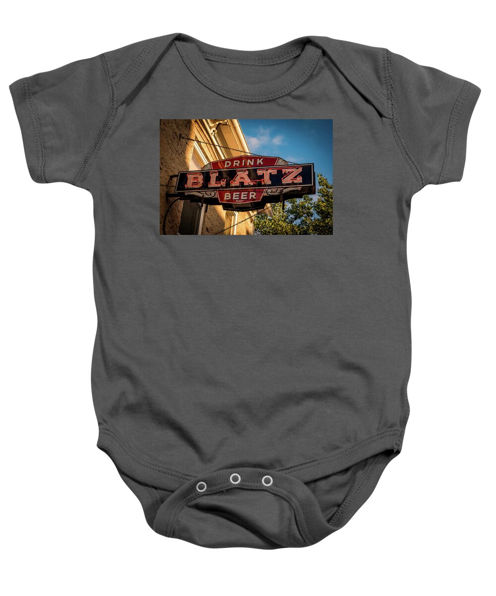 Beer Baby Onesie featuring the photograph Blatz Neon Sign by Paul LeSage