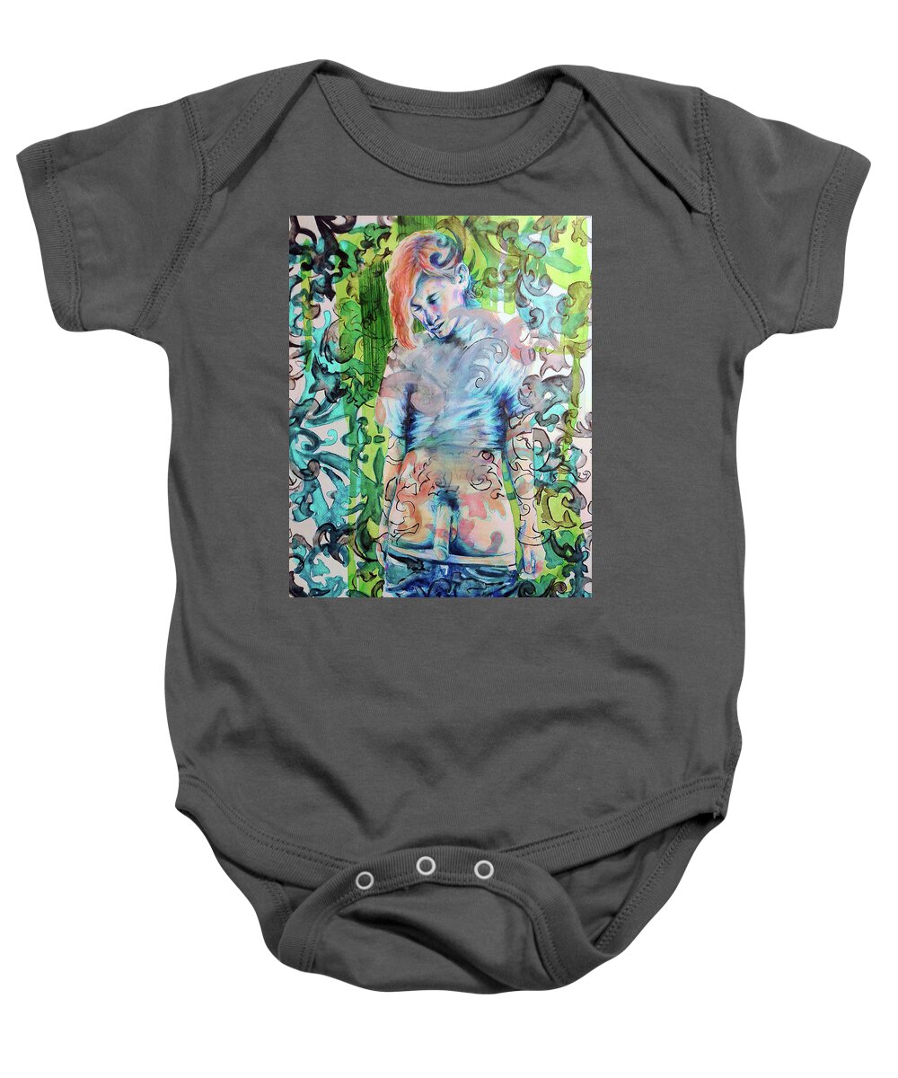 Nude Male Baby Onesie featuring the painting Blond Boy Version 3 by Rene Capone