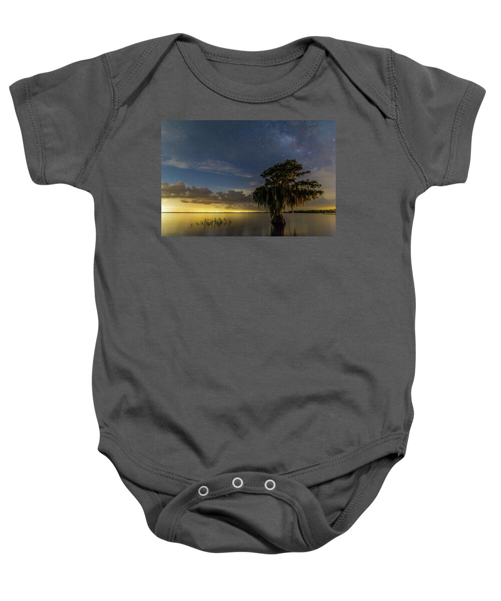 Blue Cypress Lake Baby Onesie featuring the photograph Blue Cypress Lake Nightsky by Stefan Mazzola