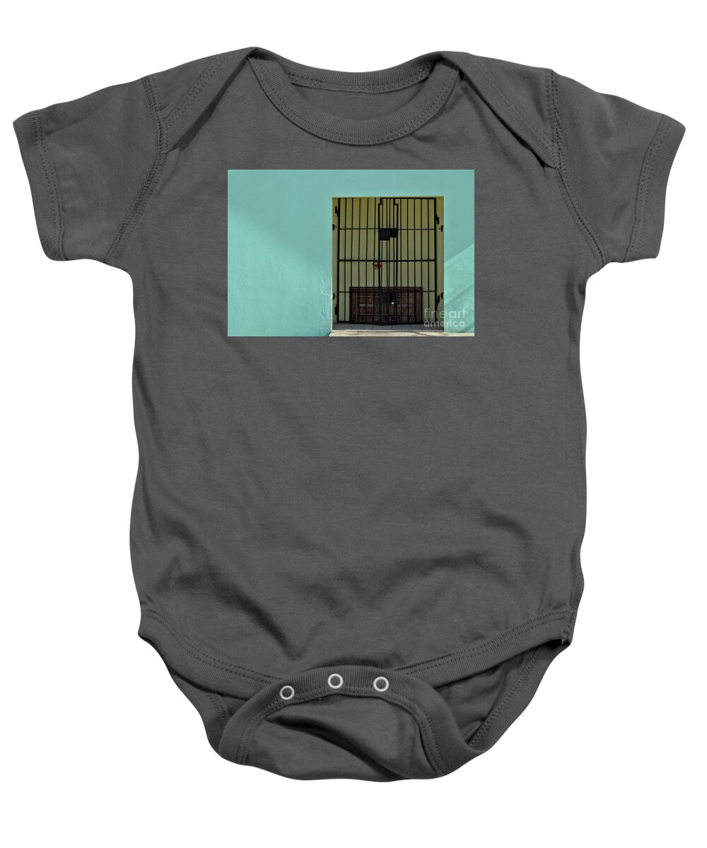 Blue Baby Onesie featuring the photograph Blue Gate by Kathy Strauss