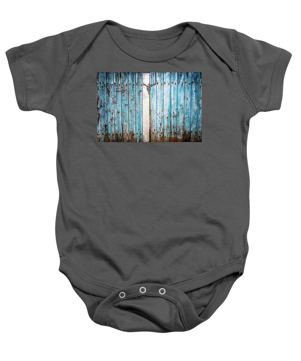 Blue Baby Onesie featuring the photograph Blue Gate by Susie Weaver