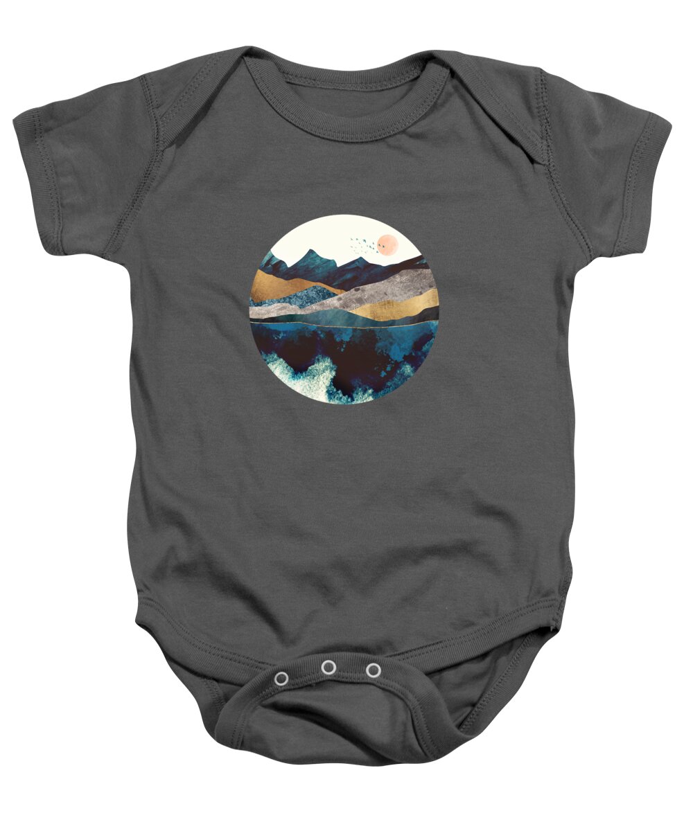 Blue Baby Onesie featuring the digital art Blue Mountain Reflection by Spacefrog Designs