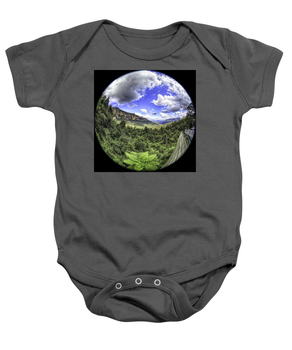 Sydney Baby Onesie featuring the photograph Blue Mountains Fisheye by Chris Cousins