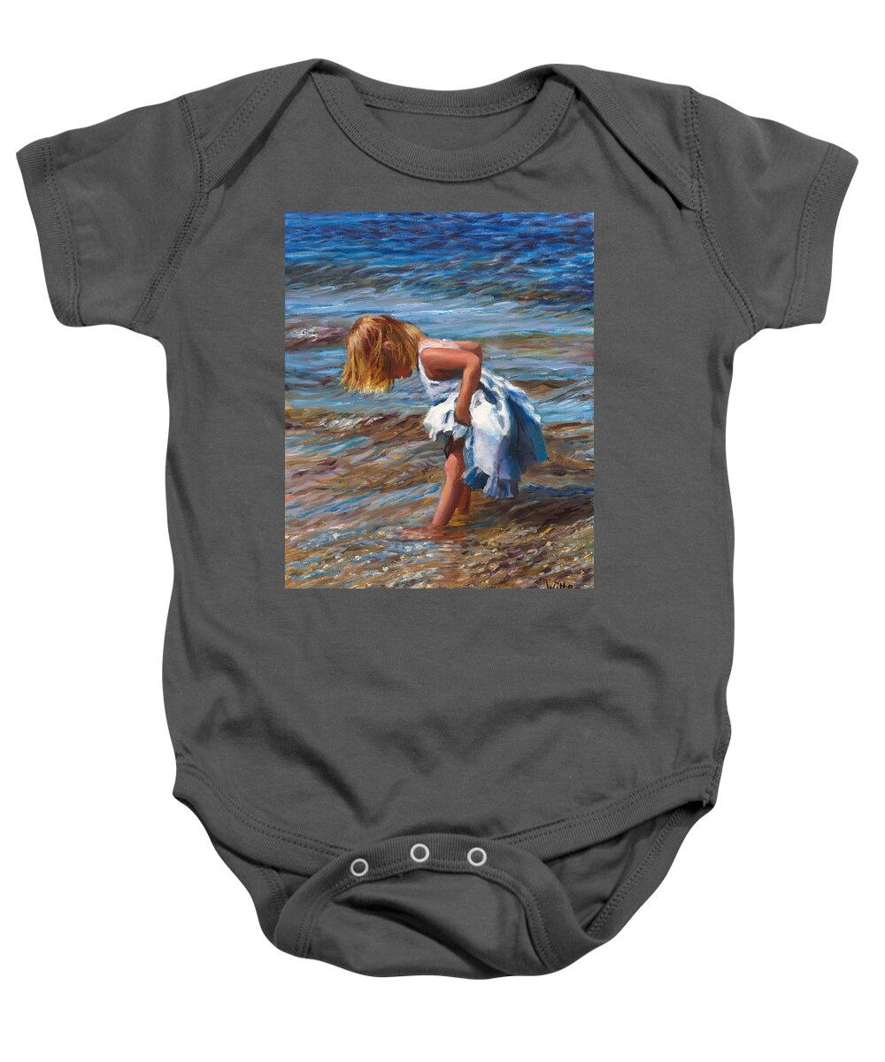 Children Baby Onesie featuring the painting Blue Pinafore by Marie Witte