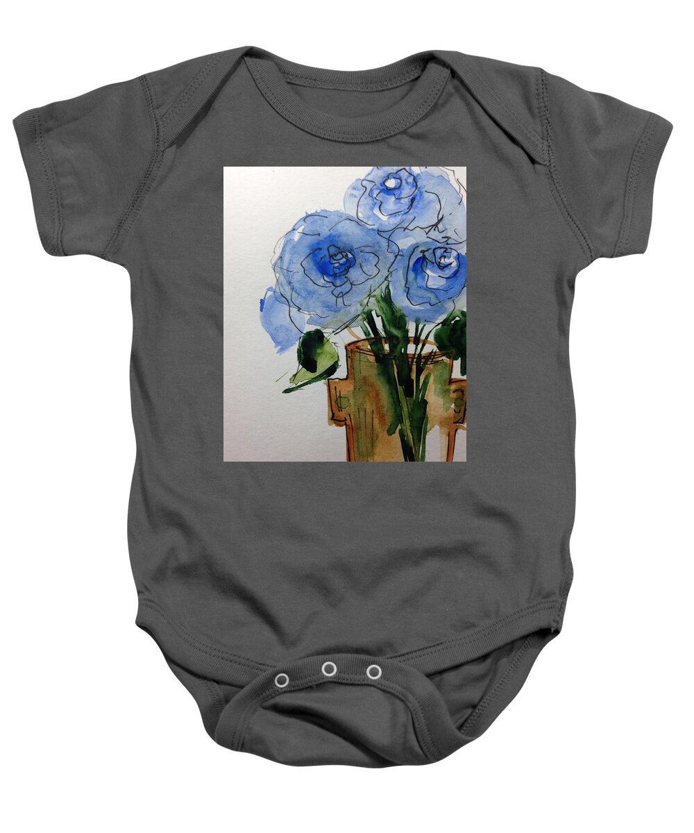 Blue Roses Watercolor Roses Watercolor Art Painting Flowers Baby Onesie featuring the painting blue Roses by Britta Zehm