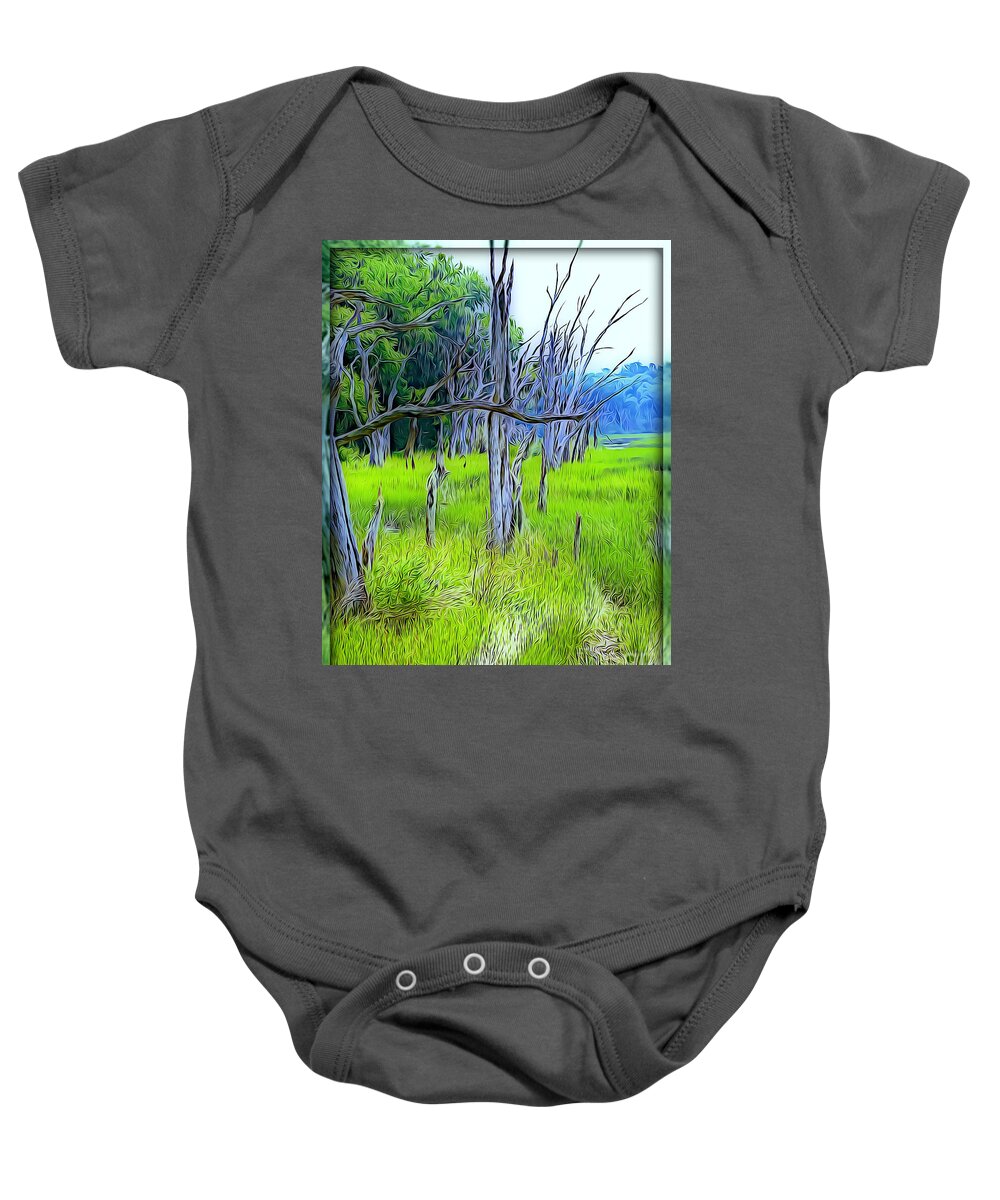 Tree Baby Onesie featuring the photograph Blue Trees by Leslie Revels