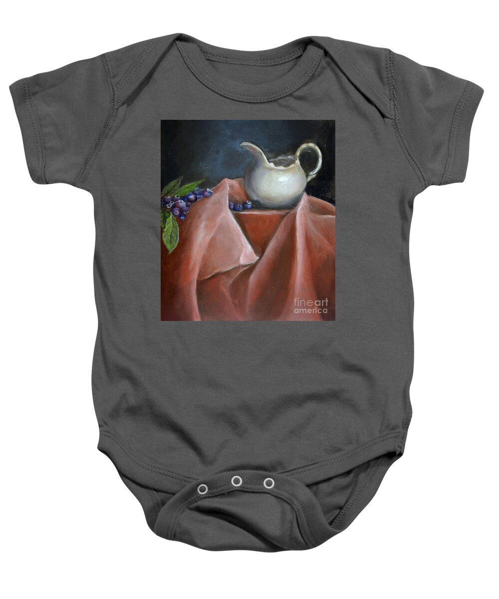 Blueberries Baby Onesie featuring the painting Blueberries and Cream by Portraits By NC