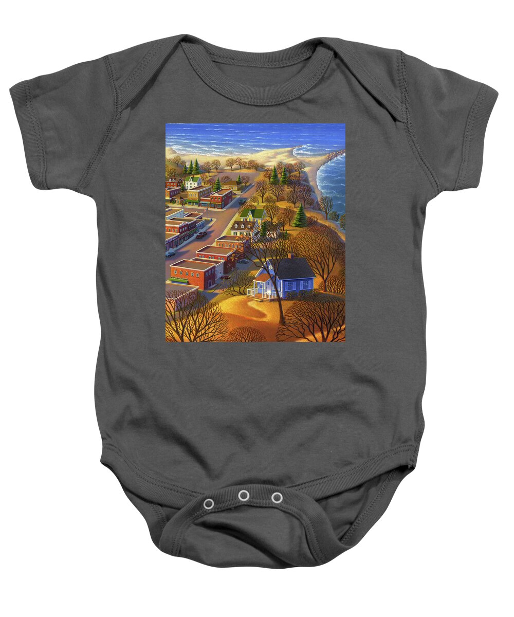 Blue Berry Cottage Baby Onesie featuring the painting Blueberry Cottage Hill by Robin Moline