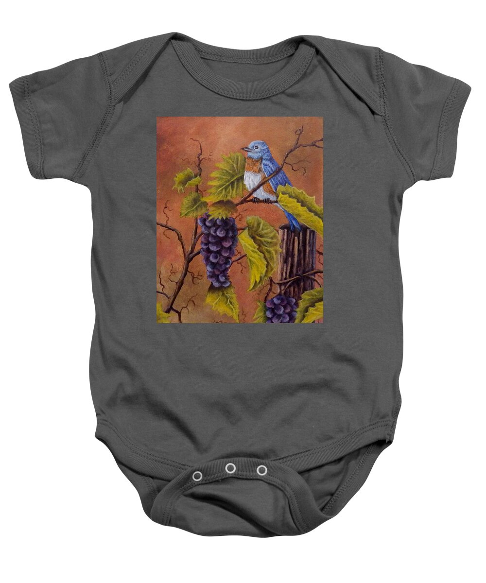 Blue Baby Onesie featuring the painting Bluey and the Grape vine by Dan Wagner