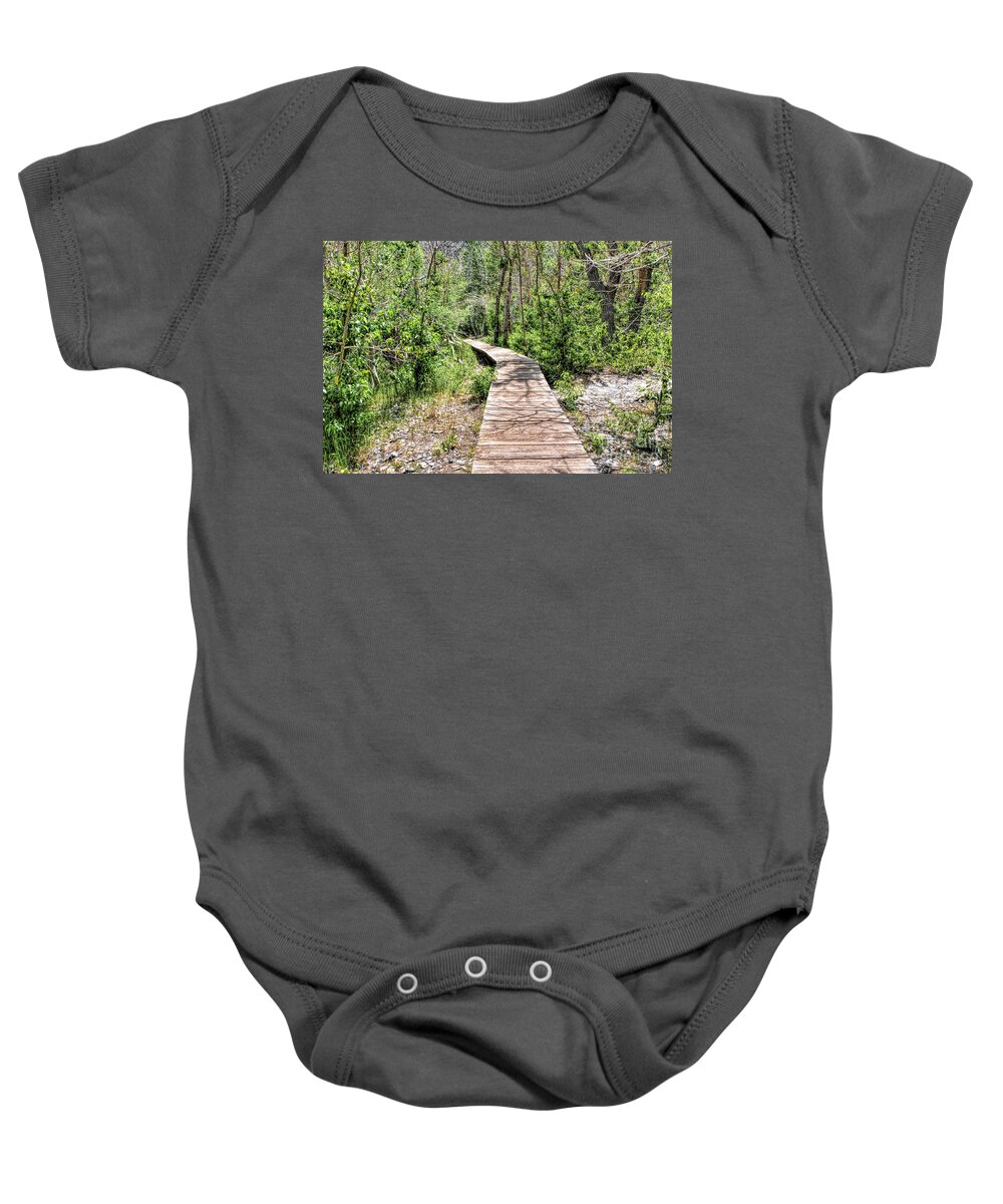 Joe Lach Baby Onesie featuring the photograph Boardwalk at Convict Lake by Joe Lach