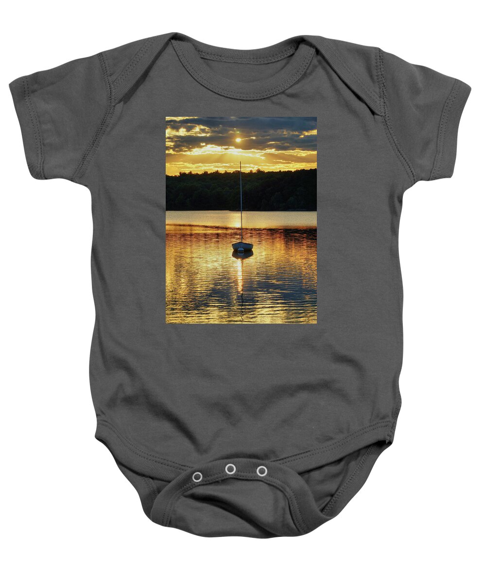 Boats Baby Onesie featuring the photograph Boat at sunset by Lilia S