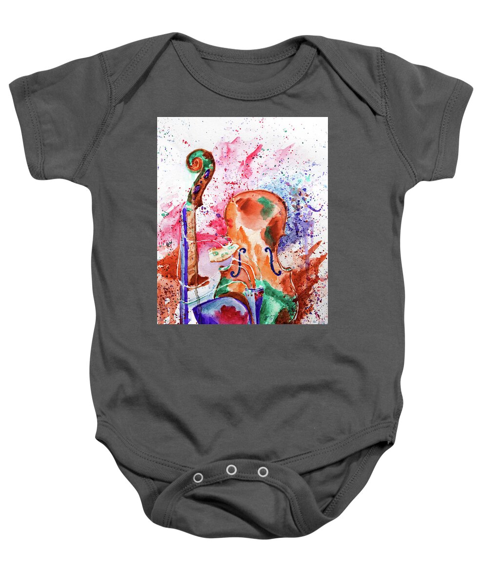 Violin Baby Onesie featuring the painting Body and Scroll by Carlos Flores