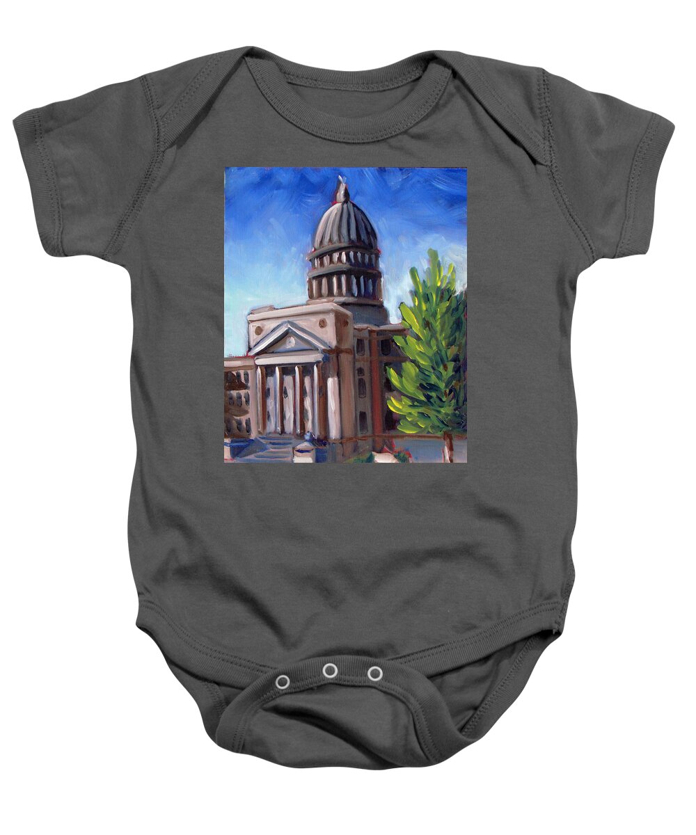 Boise Baby Onesie featuring the painting Boise Capitol Building 01 by Kevin Hughes